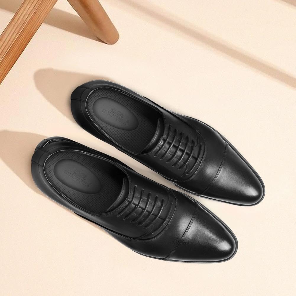 Chaussures Rehaussantes Homme - Augmentation Discrète à partir de 7 cm - Chaussures de Ville en Cuir Pleine Fleur pour Costume, Tenue Formelle et Bureau Noir Y92h38 1 43 EU Large