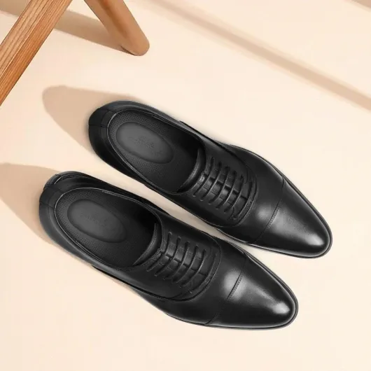 Chaussures Rehaussantes Homme - Augmentation Discrète à partir de 7 cm - Chaussures de Ville en Cuir Pleine Fleur pour Costume, Tenue Formelle et Bureau Noir Y92h38 1 43 EU Large