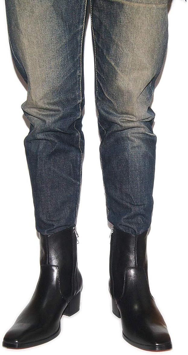 Bottines Chelsea pour Hommes Bottes de Cow-Boy occidentales en Cuir avec Fermeture à glissière latérale Boucle de Ceinture Bottes habillées à Talon Style décontracté Fermeture Éclair 40.5 EU Classique Noir