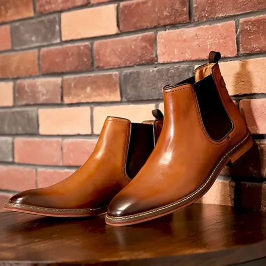 DESAI Bottines Chelsea Homme Élastiques Détente Confort Chaussures Cuir Classique Bottes pour Réunion Travail 43 EU Marron