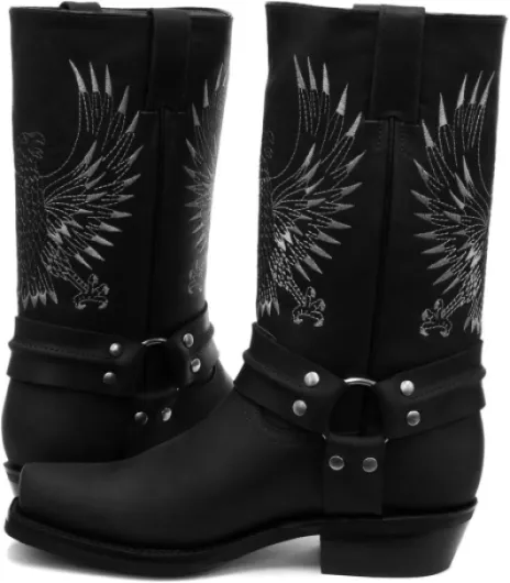 Bottes de Cowboy en Cuir à Bouts Carrés et Aigles Chauve pour Hommes 42 EU Noir