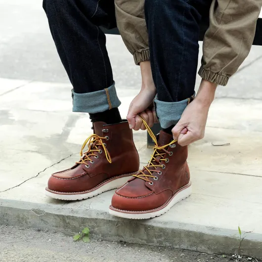 Botte de travail pour hommes, orteils MOC doux, cheville classique, coin de 6 pouces Noir/Marron 41 EU Large Marron Compensée