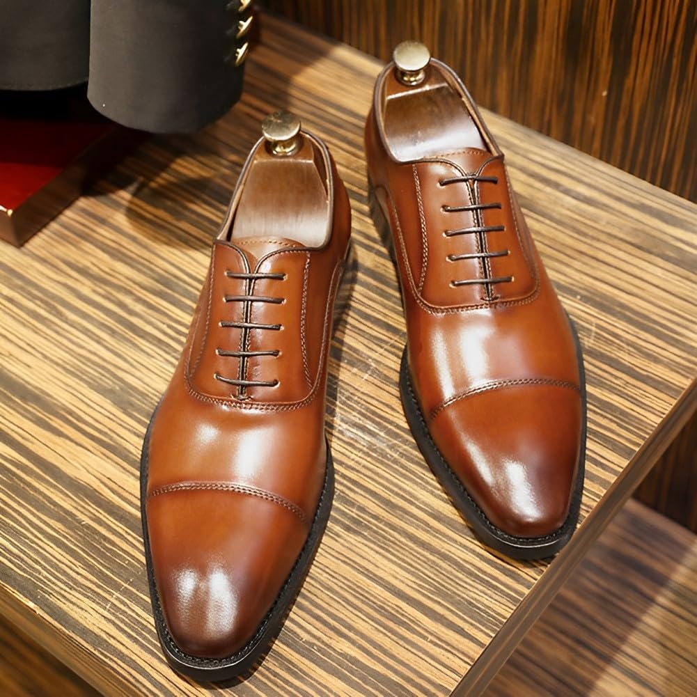 DESAI Chaussure Derbys Homme à Lacets Classique Oxford de Ville Cuir Détente Moderne Affaires Mariage Brock 44 EU Nouveau Marron