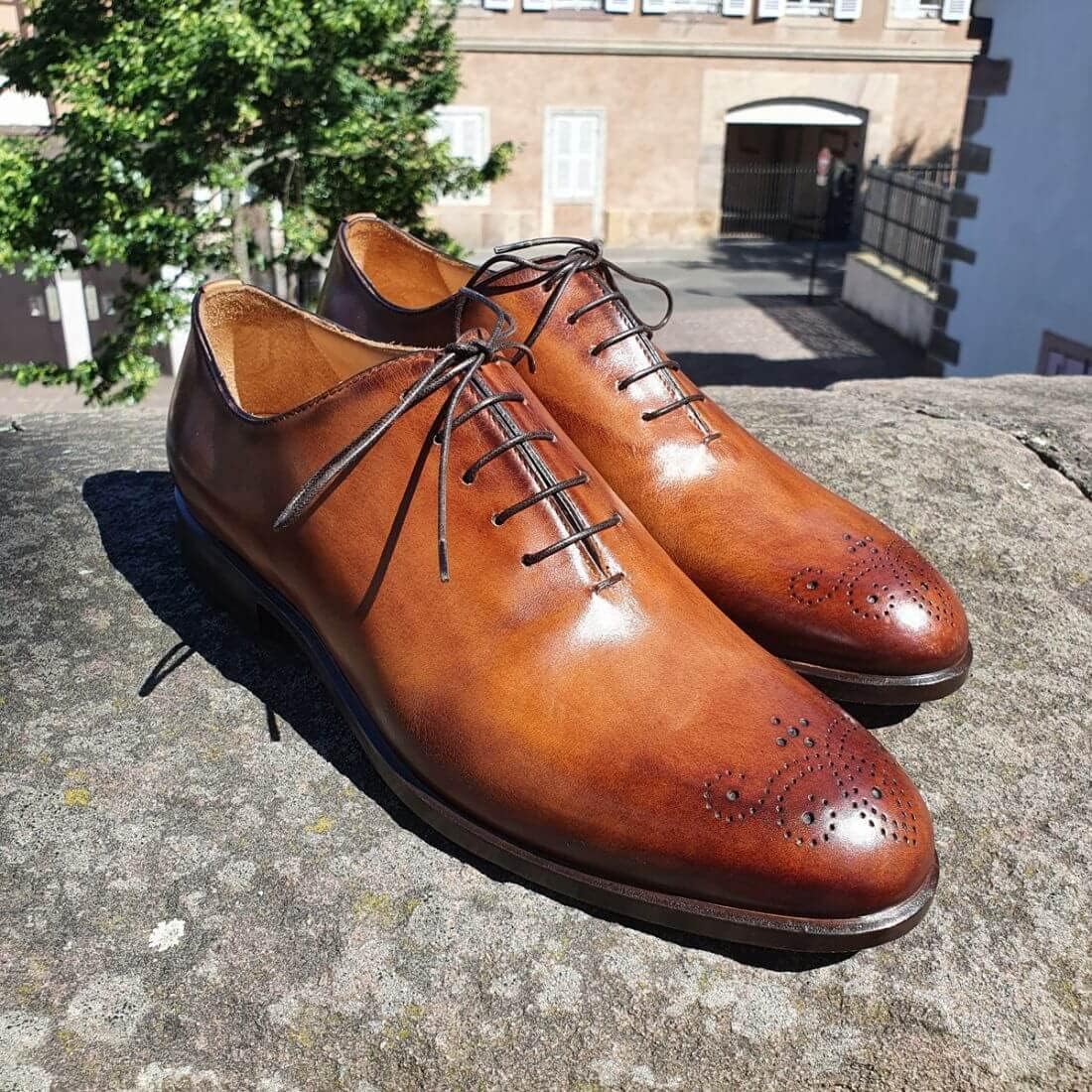 Tony & Paul - Chaussures Richelieu - Dandy, Cuir - Cuir Marron Cognac patiné - Uni - Fabrique en Italie - Marron Cognac Patiné 45 EU