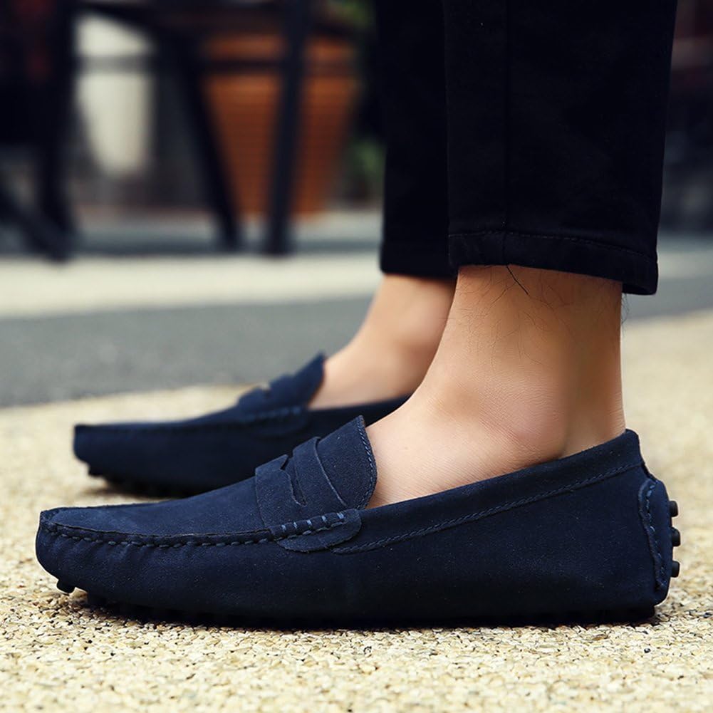 Hommes Daim Penny Loafers Confort Chaussures de Conduite Mocassin Slippers 41.5 EU Bleu Marine