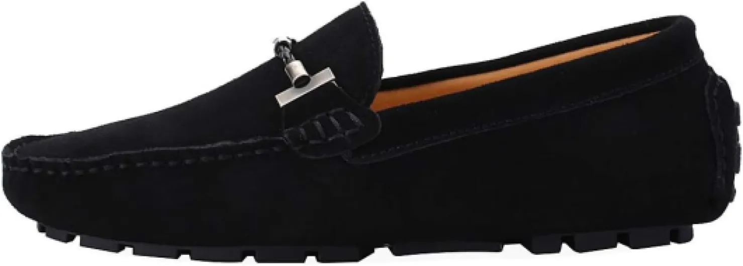 Hommes Élégant Boucle Loafers Confortable Daim Chaussures de Conduite Stylées Mocassin Slippers 43 EU Noir